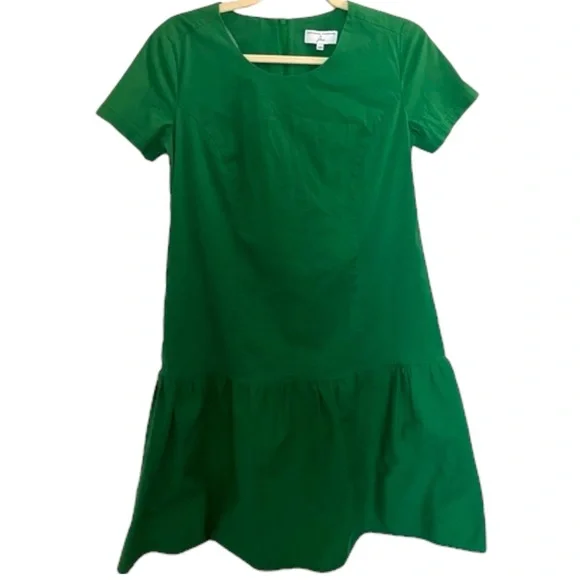 UNIVERSAL STANDARD FOR J.CREW Drop Waist Poplin Dress Green Large - Picture 2 of 6